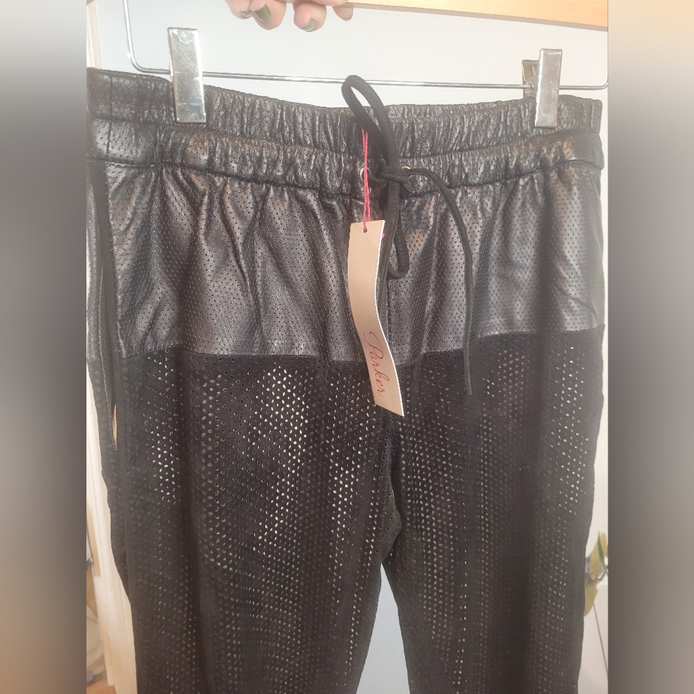 Parker brand pants, black, with mesh design and leather on the top. Joggers. - Picture 11 of 13